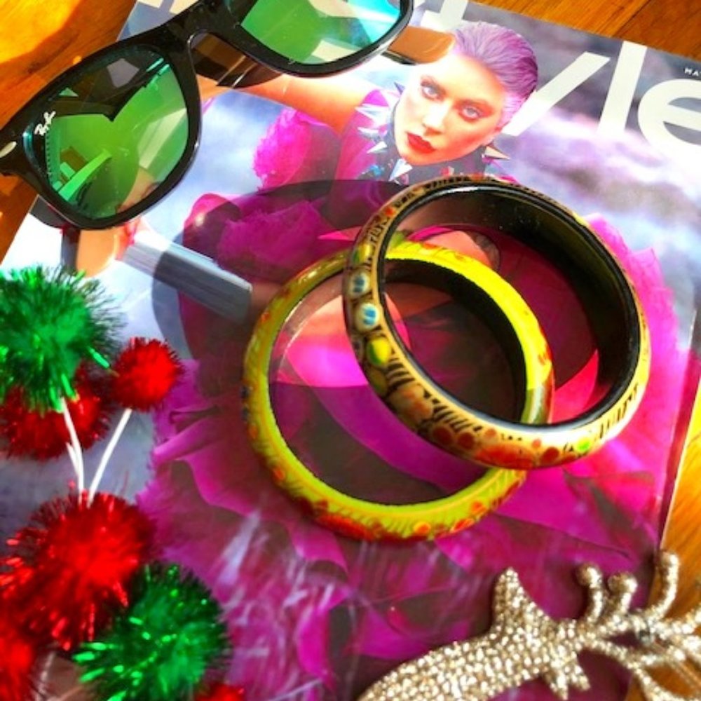 2 Colorful Handmade Wooden Bangle Bracelet